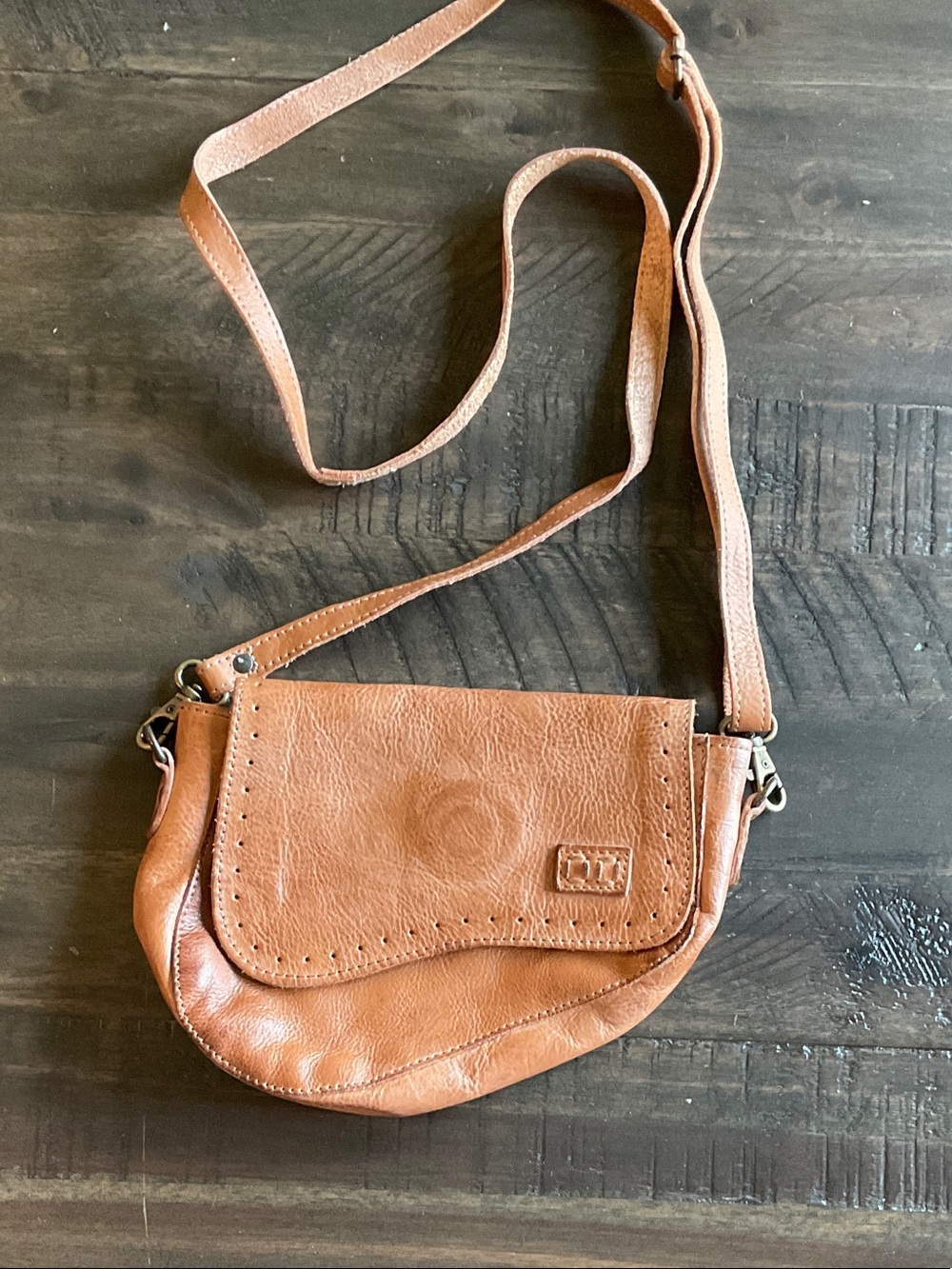 Bed Stu Small Leather Crossbody Bag in Tan Brown